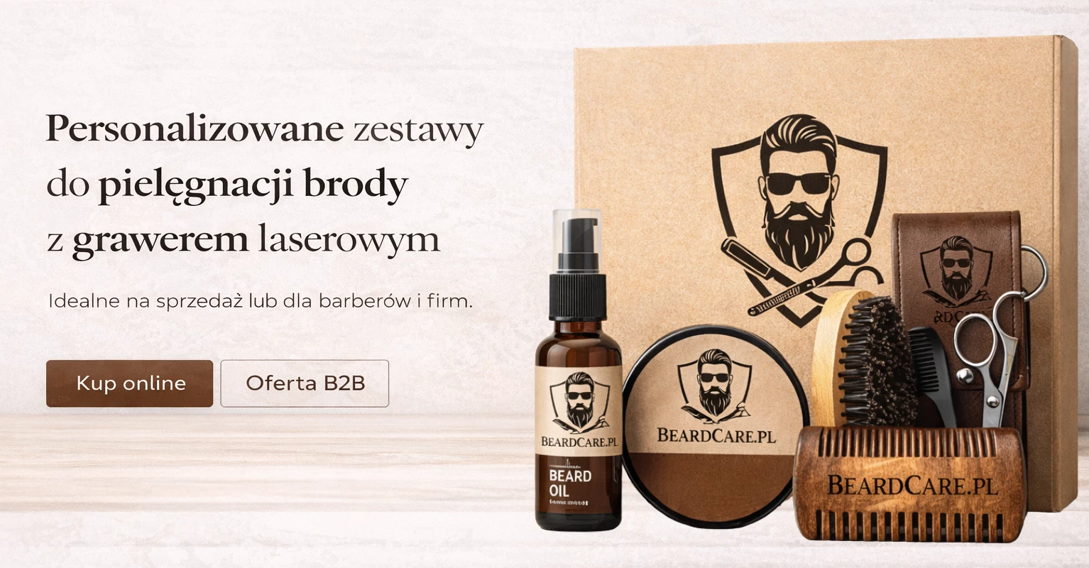 Personalizowane zestawy do pielęgnacji brody z grawerem laserowym — idealne na sprzedaż lub dla barberów i firm